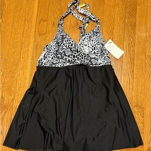 Playa Swim L Womens Halter Swim Dress Black and White Women’s NWT